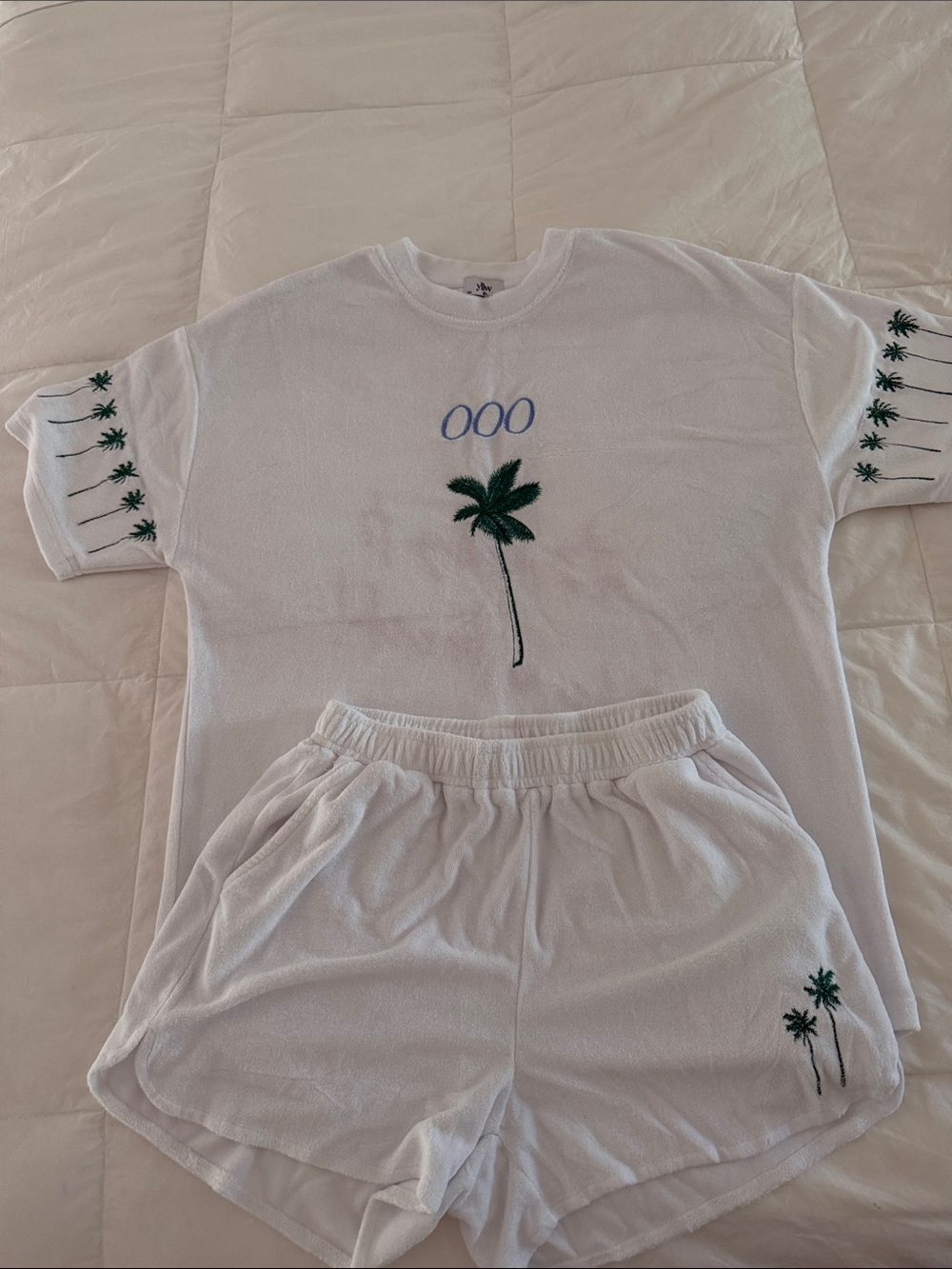 White Palm Embroidered Tee & Short Set by